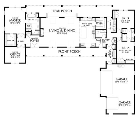 Farmhouse House Plan 1259 The Bernadino: 2495 Sqft, 3 Beds, 2.1 Baths Single Level Floor Plans, Plan Image, Murphy Bed Plans, Farmhouse Style House Plans, House Layout, Contemporary House Plans, Ranch Style Home, Bedroom House Plans, Farmhouse Style House