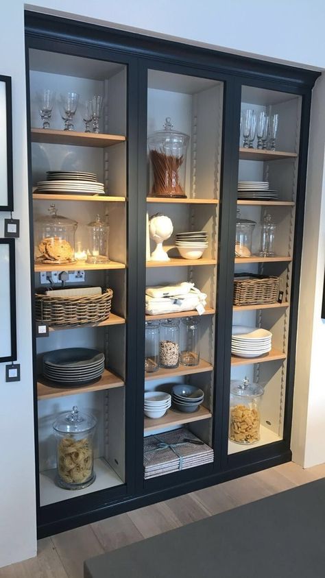 Giantex Accent Floor Storage Cabinet Adjustable Shelves Antique 2-Door Low Floor Cabinet Pantry 24" Lx13 Wx49''H (Black) Crockery Cabinet Design, Organiser Cucina, Glass Sideboard, Crockery Cabinet, Crockery Unit Design, Glass Pantry Door, Almirah Designs, تصميم الطاولة, Interior Boho