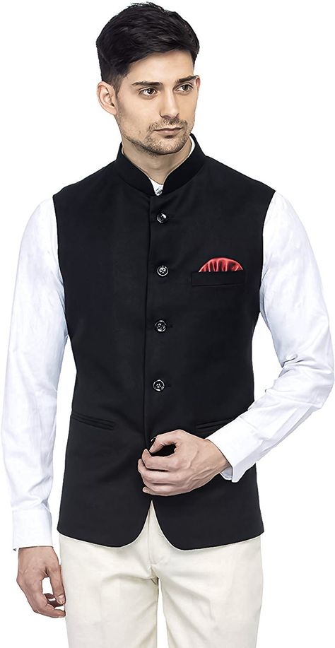 CLOBRIC Nehru Jacket for Men's Black Black Nehru Jacket, Official Wear, Nehru Jacket For Men, Stylish Mens Suits, Nice Men, Indian Men, Indian Men Fashion, Mens Fashion Blazer, Dress Suits For Men