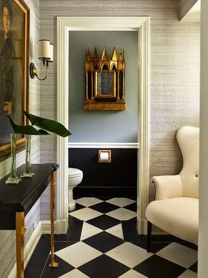 Jean+Louis+Deniot Black And White Checkered Floor, Jean Louis Deniot, Checkered Floor, Condo Ideas, Design Del Prodotto, Wainscoting, Beautiful Bathrooms, Modern Chairs, House Inspiration