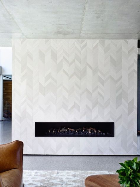 The Wolseley Residence designed by mckimm Design Camino, Tiled Wall, Wall Texture Design, Contemporary Fireplace, Open Fireplace, Fireplace Remodel, Home Fireplace, Modern Fireplace, Fireplace Tile