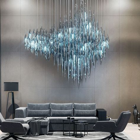 Blue Crystal Chandelier, Hand Blown Glass Chandelier, Entryway Chandelier, Blown Glass Chandelier, Large Chandeliers, Hotel Decor, Blue Hand, Water Droplets, Chandelier In Living Room