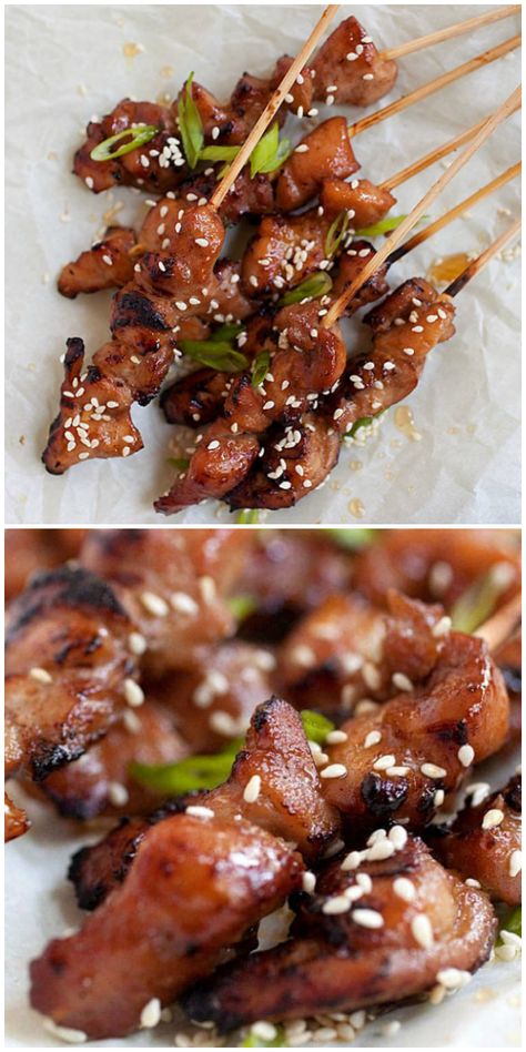 Chicken Skewers Marinade Easy, Sticky Chicken Skewers, Cold Chicken Skewer Appetizers, Mini Chicken Skewers Appetizers, Chicken Skewers Appetizers, Chicken Canapes, Asian Finger Food, Hawaiian Chicken Skewers, Chicken On Skewers