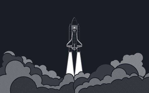 Wallpaper Space Shuttle Illustration, Minimalism, Artwork Cartoon Spaceship, Deer Sketch, Escape Velocity, Launch Pad, Wallpaper Space, Simple Wallpapers, Space Shuttle, Wallpaper Online, Original Wallpaper