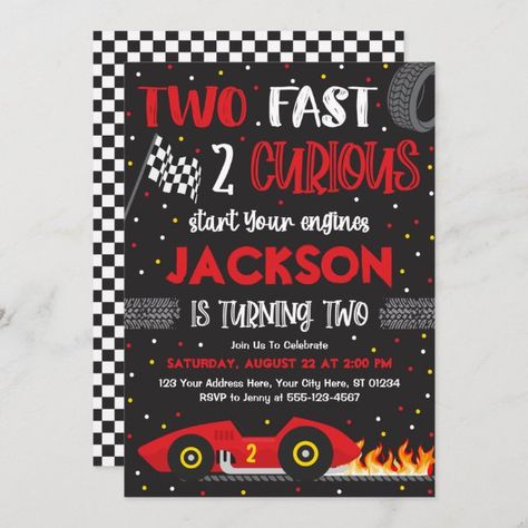 Two Fast 2 Curious Birthday Invitation, Boy Racing Invitation Two Fast 2 Curious Birthday, Racing Invitation, Two Fast 2 Curious, Car Birthday Party Invitations, Car Birthday Party, 2nd Birthday Boys, Sports Birthday Party, Monster Trucks Birthday Party, Race Car Birthday Party