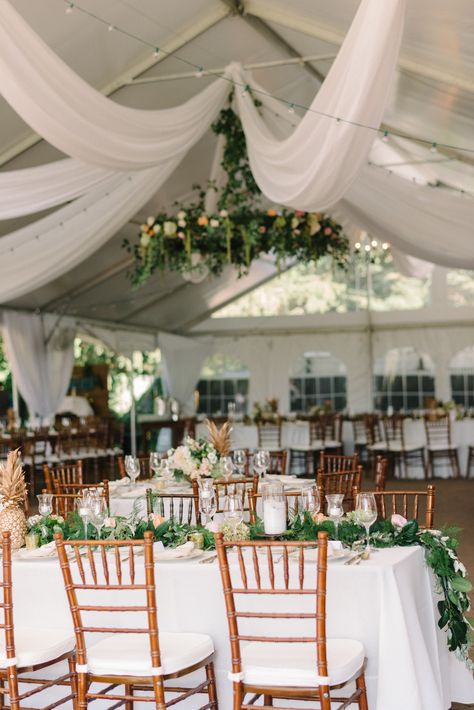 Tented wedding with hanging floral installation Wedding Tent Draping, Tent Wedding Reception, Wedding Reception Ideas, Elegant Wedding Reception, Tent Decorations, Wedding Tent, Tent Wedding, Mod Wedding, Wedding Reception Decorations