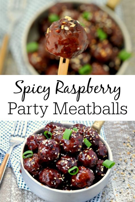 Raspberry Balsamic Meatballs, Meatballs With Raspberry Jam, Finger Food Meatballs, Raspberry Savory Recipes, Raspberry Recipes Savory, Raspberry Appetizers, Meatball Party Ideas, Raspberry Recipes Dinner, Sweet And Spicy Meatballs Crockpot