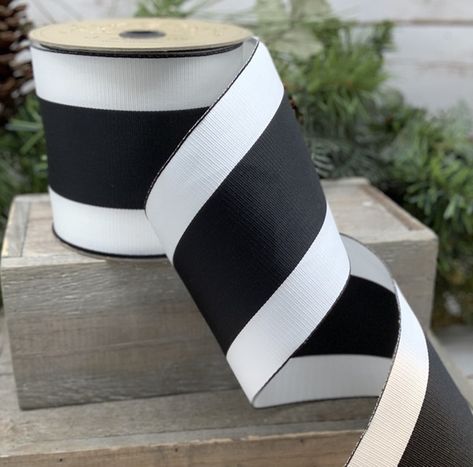 Ribbons | d stevens llc Garland Wreath, Black White Christmas, Buffalo Plaid Decor, Black And White Ribbon, Posh Style, Striped Ribbon, Chic Christmas, Printed Ribbon, Wide Stripes