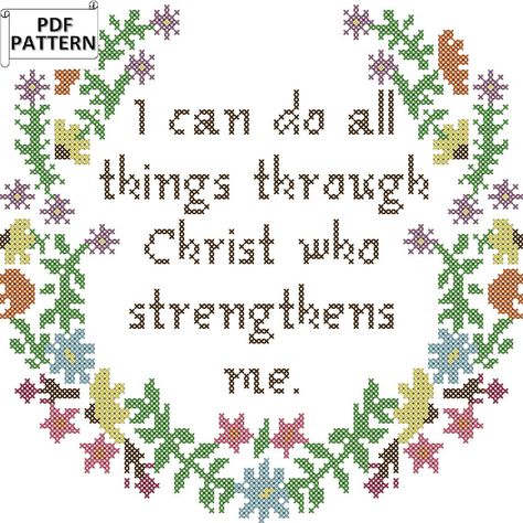 Excited to share this item from my #etsy shop: I can do all things through Christ who strengthens me Philippians 4:13 with round floral frame border PDF cross stitch chart Christian Cross Stitch Patterns Free, Christian Cross Stitch Patterns, Celtic Cross Stitch, Christian Cross Stitch, Cross Stitch Tutorial, Wedding Cross Stitch, Favorite Scriptures, Cross Stitch Tree, Custom Cross