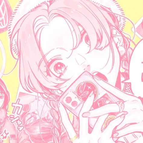 Mitsuaya Pfp, Gl Manga Icons, Oosawa Aya Icon, Aya Oosawa Icon, Pink Manga Pfp, Pink And Yellow Aesthetic, Aesthetic Pink Icons, Cute Pink Pfp, Pink Icons Aesthetic