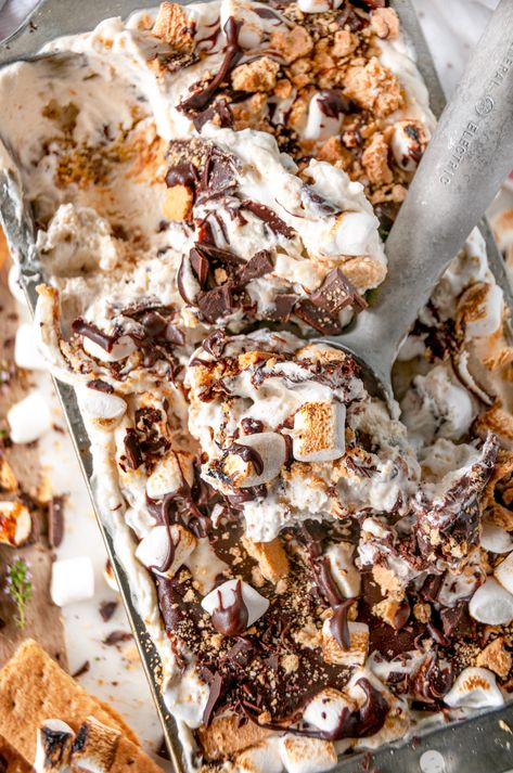 S’mores Ice Cream, Fudge Ganache, Marshmallow Ice Cream, Smores Ice Cream, Nobake Dessert, Food Reference, Ice Cream Mixture, Ice Cream Base, Dessert Chocolate