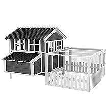 PawHut Wooden Chicken Coop with Run for 4-6 Chickens, Hen House with Nesting Box, Removable Tray, Fence, Outdoor Poultry Cage, 68" x 59" x 42", Gray Chicken Coop With Run, Duck Ideas, Chicken Coop Kit, Wooden Chicken Coop, Outdoor Rabbit Hutch, Wooden Chicken, Duck Coop, Poultry Cage, Chicken Coop Run