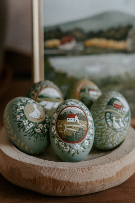 Painting On Eggs, Egg Painting Aesthetic, Spring Folk Art, Cottagecore Spring Decor, Spring Hygge Aesthetic, Painted Eggs Art, Cottagecore Art Aesthetic, Easter Egg Aesthetic, Cottagecore Gift Ideas