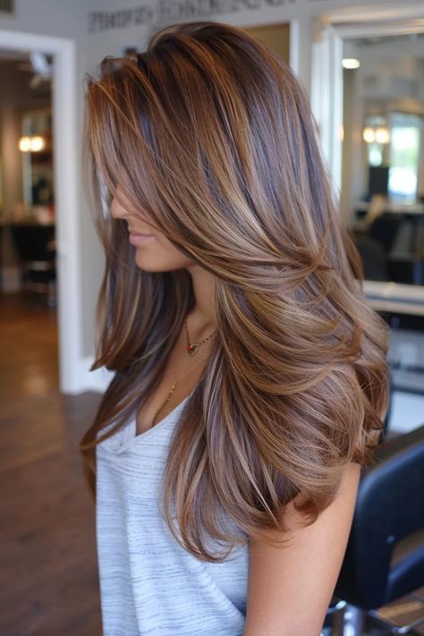 35 Brown Cinnamon Hair Color Ideas That Look Amazing On Everyone Hair Color Ideas For Warm Skin Tone, Hair Color Caramel Brown, Cinnamon Spice Hair Color, Warm Chestnut Brown Hair, Warm Golden Brown Hair, Hair Color Ideas For Brown Hair, Solid Brown Hair, Warm Honey Brown Hair, Honey Caramel Hair