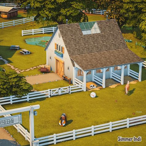 Sims Horse Stable, Sims 4 Horse Stable Layout, Sims 4 Stable Ideas, Sims 4 Horse Stable, Sims 4 Stable, Sims 4 Horse Ranch Build, Sims 4 Ranch, Sims 4 Farm, Sims Exterior