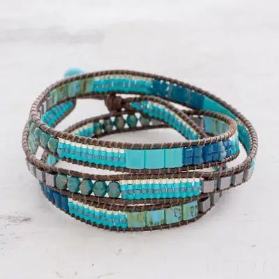 UNICEF Market | Glass Beaded Wrap Bracelet in Turquoise from Guatemala - Mayan Monolith - #bracelet #bluebracelet #wrapbracelet #spring #springcollection #protectchildren #supportartisans #fairtrade #ethicalfashion #artisanmade #shophandmade #livelifefair #shopfairtrade #handmadewithlove #UNICEFUSA #UNICEFMarket Wrap Armband, Ladder Stitch, Beaded Wrap Bracelets, Wrap Bracelets, Loom Bracelets, Beaded Wraps, Hippie Jewelry, Chan Luu, Leather Wrap Bracelet