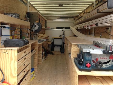 Trailer Layout, Workshop Trailer, Trailer Workshop, Workshop Organisation, Trailer Shelving, Work Truck Storage, Shipping Container Workshop, Tool Trailer, Truck Organization