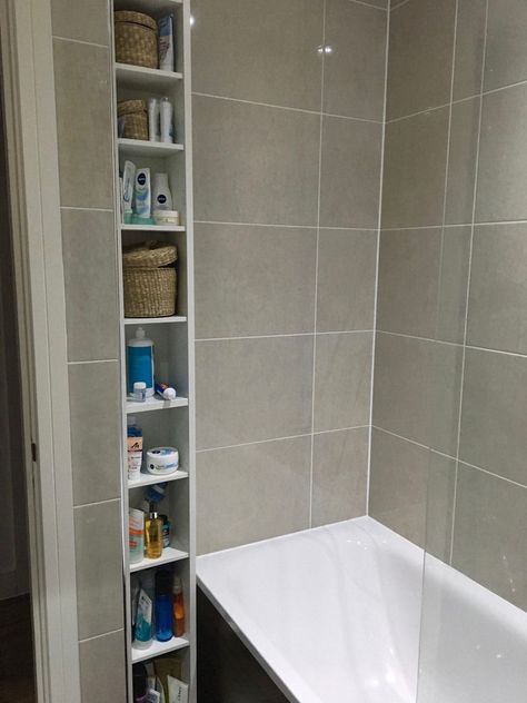 Gnedby Ikea Ideas, Ikea Gnedby, Bedroom Inspiration Grey, Pax Ikea, Shelves Over Toilet, Ikea Inspiration, Tile Layout, Shelving Storage, Basement Storage