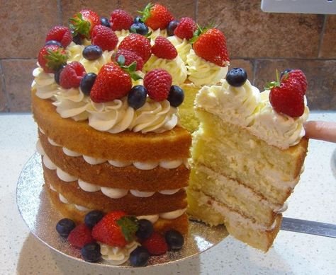 Fruit Topped Birthday Cake, Strawberry And Cream Birthday Cake, Birthday Cake With Fresh Fruit, Birthday Cake Victoria Sponge, Birthday Sponge Cake, Victoria Sponge Cake Decoration Birthday, Victoria Sponge Birthday Cake, Fresh Cream Cake Decoration, Victoria Sponge Cake Decoration