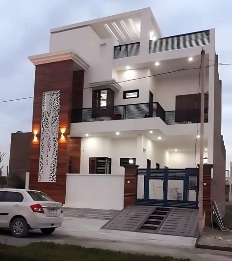 Front Design Of House In India, G 3 Front Elevation Design Latest, Home Front Design, House Exterior Design Indian, Indian House Exterior Design, 3 Storey House Design, 2 Storey House Design, House Outer Design, Small House Elevation