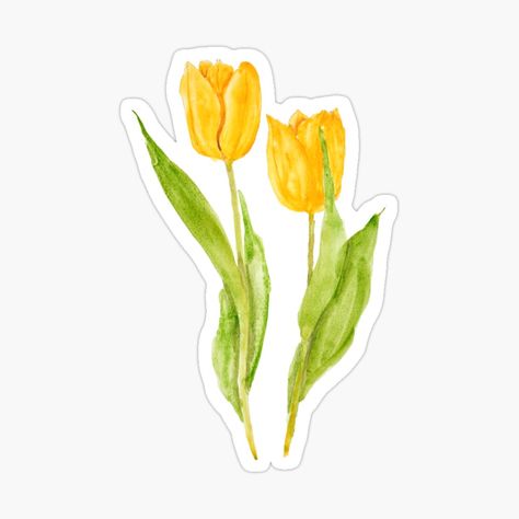 Yellow Printable Stickers, Yellow Stickers Aesthetic Printable, Tulips Stickers Printable, Yellow Tulips Watercolor Painting, Yellow Flowers Stickers, Sticker Design Inspiration, Paper Background Design, Watercolor Tulips, Watercolor Stickers