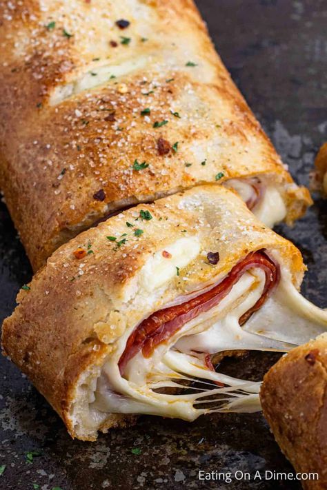 Easy Stromboli Recipe - How to Make Stromboli Meat Stromboli Recipe, Pillsbury Stromboli Recipe Easy, Make Ahead Stromboli, Stromboli Recipe Easy Pillsbury Pizza Dough, Healthy Stromboli Recipe, Ground Beef Stromboli Recipe, Pillsbury Stromboli Recipe, Best Stromboli Recipe, Sourdough Discard Stromboli