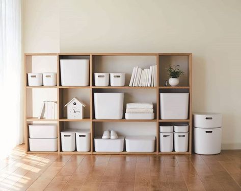 Our soft polyethylene cases are now available in new sizes and new shapes for even more storage options. Now in stores!  #storage #organization #homedecor Muji Storage, Mid Century Modern Shelves, Colorful Shelf, Modern Shelving Units, Muji Home, Muji Style, Wood Shelving Units, Bedside Storage, Modern Storage