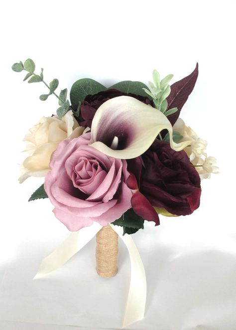 Wedding Bouquet Bridal Bouquet Set EGGPLANT LILAC Dusty - Etsy Plum And Emerald Wedding, Plum Ranunculus, Plum Bouquet, Calla Lily Bridesmaid Bouquet, Magnolia Bouquet, Marriage Celebration, Colorful Wedding Bouquet, Accent Flowers, Calla Lily Wedding