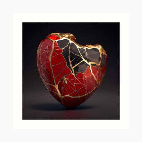 Get my art printed on awesome products. Support me at Redbubble #RBandME: https://www.redbubble.com/i/art-print/Kintsugi-red-gold-heart-decaying-broken-by-Obibobishop/142367718.1G4ZT?asc=u Kintsukuroi Tattoo, Kintsugi Aesthetic, Ancient Japanese Art, Cotton Paper, Heart Of Gold, Red Gold, Japanese Art, Precious Metals, Top Artists