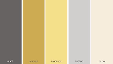 Yellow Nursery Color Palette, Neutral Colors Palette, Yellow Baby Room, Colours That Go With Grey, Nursery Color Palette, Nursery Color, Gray Furniture, Yellow Paint Colors, Gray Nursery