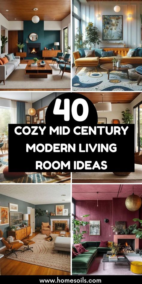 Transform your space with these 40 cozy mid-century modern living room ideas! Discover warm tones, sleek furniture, and vintage accents to create a stylish, inviting atmosphere. Visit our site for more inspiration! Small Living Room Ideas Mid Century Modern, Mid Century Moody Living Room, Mid Century Nordic Living Room, Mid Century Den Ideas, Mid Century Modern New Construction, Mid Century Modern Hutch Living Room, 1970 Interior Design Mid Century Modern, Family Room Mid Century, Natural Mid Century Modern