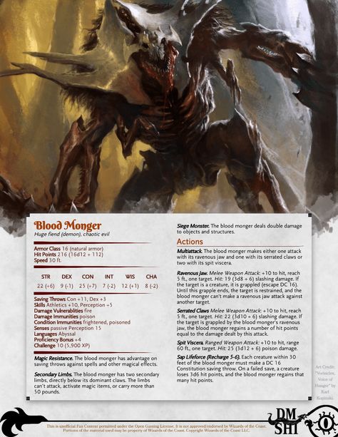 Dnd Demon Stat Block, Dnd Demon Monsters, Dnd Demons, Dnd Demon, Homebrew Monsters, Dnd 5, Dnd Monster, Dungeons And Dragons Races, Dnd Druid