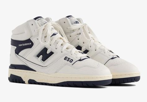 In anticipation of its release in 2022, the Aimé Leon Dore x New Balance 650 is now available via raffle on the Aimé Leon Dore website. The ALD 650s have emerged with the same yellow-tinted white/cream upper and a secondary accent color that heavily resembles vintage team uniforms and athletic wear with a vintage twist, mimicking the original four colorways of the ALD 550s. Each colorway retails for $165 and is available through the raffle only; we’ve listed direct links to the raffles below. RA New Balance 650, Leon Dore, Aime Leon Dore, New Balance Men, New Balance Sneakers, Navy Blue Color, Hummel Sneaker, Dc Sneaker, Men Shoes Size