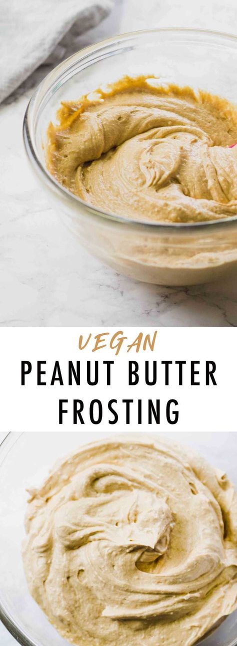 This Easy Vegan Peanut Butter Frosting is the perfect addition for vegan cupcakes, cakes or simply on its own. Made with coconut cream, peanut butter and powdered sugar. No one will even know it's vegan. Vegan Peanut Butter Frosting, Peanut Butter And Powdered Sugar, Frosting Without Butter, Healthy Vegan Dessert, Peanut Butter Frosting Recipe, Tiramisu Cupcakes, Dr Fuhrman, Cupcakes Easy, Cheesecake Vegan