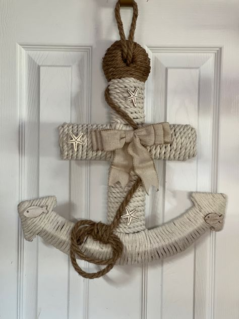 Wire Anchor Wreath Ideas, Diy Anchor Wreath, Anchor Wreath Form Ideas, Dollar Tree Anchor Wreath Form Ideas, Cruise Wreath, Anchor Wreath Ideas, Nautical Rope Decor Diy, Anchor Wreaths, Anchor Decorations