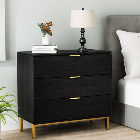 Everly Quinn Lavale Solid + Manufactured Wood Nightstand & Reviews | Wayfair Black Nightstand, 3 Drawer Nightstand, 2 Drawer Nightstand, Wood Nightstand, Drawer Nightstand, 3 Drawer, Menu Furniture, Everly Quinn, Dresser As Nightstand