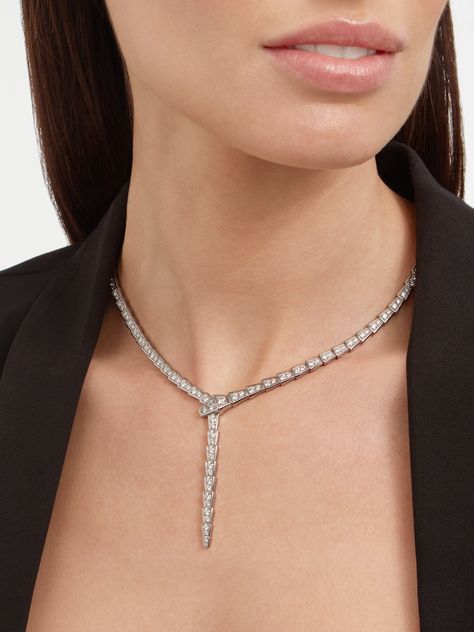 Serpenti Viper Slim Necklace In 18 Kt White Gold, Set With Full Pavé Diamonds. Serpent Necklace Bulgari, Bvgalri Necklace, Bvlgari Serpentine Necklace, Bvlgari Necklace Snake, Bulgari Serpenti Necklace, Bvlgari Jewelry Set, Serpenti Viper Necklace, Bvlgari Necklace, Bulgari Jewelry