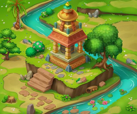 ArtStation - Temple Concept for mobile game., Hashim A R Temple Game, Isometric Game, Old Temple, Farm Games, House Games, Isometric Art, Building Designs, Temple Design, Pet House