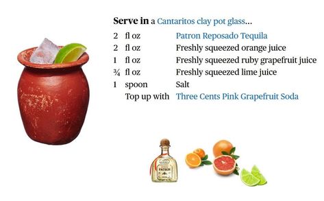 Cantarito Recipe, Cantaritos Recipe, Mexican Alcoholic Drinks, Tequila Orange Juice, Mexican Snacks, Mexican Drinks, Reposado Tequila, Mixed Drinks Recipes, Grapefruit Juice