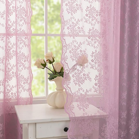 Light Lanvender Curtains for Bedroom Girls 63 Inch Length 2 Panels Set Lace Purple Sheer Curtains Vintage Floral Voile Window Panels for Living Room Rod Pocket Light Lilac Lavender W52 x L63 Purple Sheer Curtains, Bedroom Lavender, Olive Green Curtains, Lace Window Treatments, Comfy Room, Curtains Vintage, Game Roblox, Purple Curtains, Light Lilac