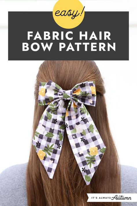 Easy fabric hair bow pattern! Learn how to make beautiful fabric hair bows using less than a quarter yard of fabric. This is an easy sewing project that will take about thirty minutes. Hairbow Pattern Printable, Sewing Project Christmas, Hair Bows Hairstyle Women, Fabric Bows Pattern, Bows From Fabric, Fabric Hair Bow Diy, Hair Sewing Projects, Sew A Hair Bow, Sew Bows Diy