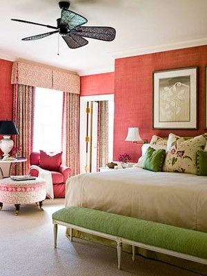 Raspberry and green...lovely color combination Eclectic Bedroom Design, Designer Window Treatments, Pink Bedroom Decor, Teen Girl Bedroom, Green Bedroom, Eclectic Bedroom, Bedroom Red, Red Decor