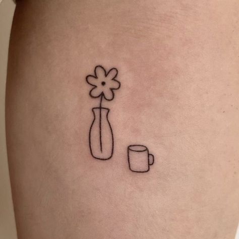 Simple Indie Tattoos, Silly Tattoos Ideas, Quirky Small Tattoos, Silly Flower Tattoo, Funky Small Tattoos, Stick And Poke Tattoo Flower, Tiny People Tattoo, Little My Tattoo, Little People Tattoo