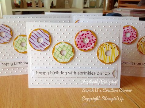 Donut Card Ideas, Donut Birthday Cards Handmade, Donut Cards Handmade, Donut Cards, Carnival Treats, Cricut Birthday Cards, Cafe Cards, Food Cards, Card Party