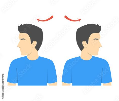 Stock Image: Neck rotation exercise. Turning head left and right Left And Right, Adobe Stock, Turning, Stock Vector, Stock Images, Turn Ons