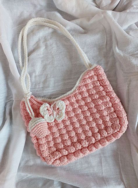 Crochet Bag Patterns Free, Crochet Popcorn, Easy Crochet Bag, Popcorn Bag, Handbag Ideas, Quick Crochet Projects, Бисер Twin, Crochet Tutorial Pattern, Bags Crochet