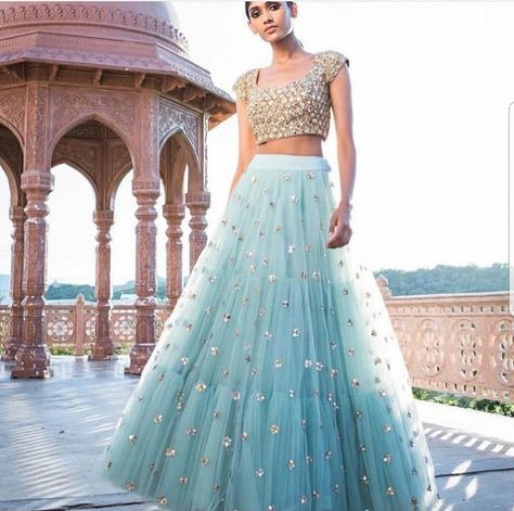 Shipping Worldwide. Fabric - Soft Net, Satin, Silk. Work - Sequence, Kundan, Zari. Dupatta - Soft Net with butties & tassels. *Custom made outfit, can be made in color of ur choice. For price, orders & other information DM or Whats App on +91 9930089059 Happy Shopping :) #bluelehenga #goldenwork #goldenlehenga #worklehenga #designer #indianwedding #indianbride #bridalaffair #weddingaffair #receptiondress #weddingdress #classicwork #elegantdress #designerworld #mirrorwork. Light Blue Lehenga, भारतीय दुल्हन संबंधी, डिजाइनर कपड़े, Indian Outfits Lehenga, Lehnga Dress, Designer Bridal Lehenga, Blue Lehenga, Red Lehenga, Indian Gowns Dresses