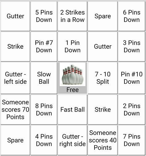 Bowling party bingo Bowling Bingo Cards Free Printable, Bowling Bachelorette Party, Sweet 16 Bowling Party Ideas, Funny Bowling Awards, Bowling Banquet Ideas, Bowling Games For Adults, Bowling Games Ideas, Bowling Fundraiser Ideas, Bowling Party Games