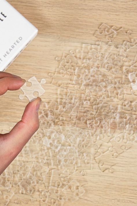 An infuriating jigsaw puzzle made up of 300 transparent pieces that are almost all the same, clearly double-sided, and there's no reference photo. Word Plexer Puzzles With Answers, Difficult Jigsaw Puzzles, Clear Jigsaw Puzzle, Jigsaw Puzzles, Toys Games, Siding, Makeup