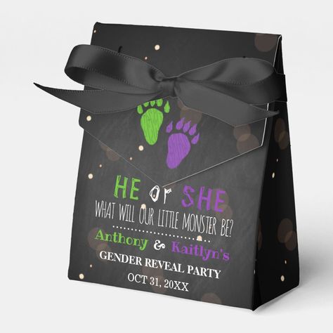 Little Monster Halloween Gender Reveal Party Favor Boxes Halloween Gender Reveal Party, Unique Birthday Party Ideas, Gender Reveal Party Favors, Halloween Gender Reveal, Monster Halloween, Party Pops, Party Favor Boxes, Trendy Halloween, Reveal Party